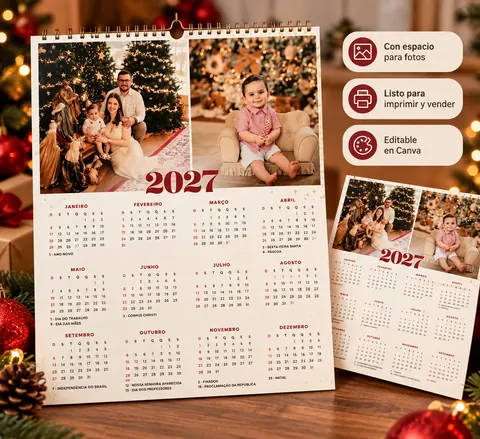 Calendario de Navidad con fotos editable en Canva